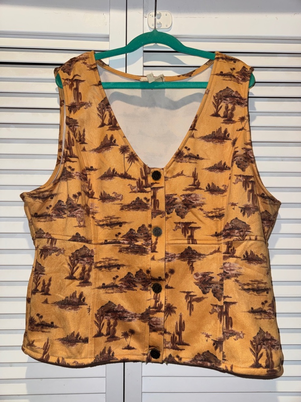 Women's Mustard Yellow Printed Button-Front Vest